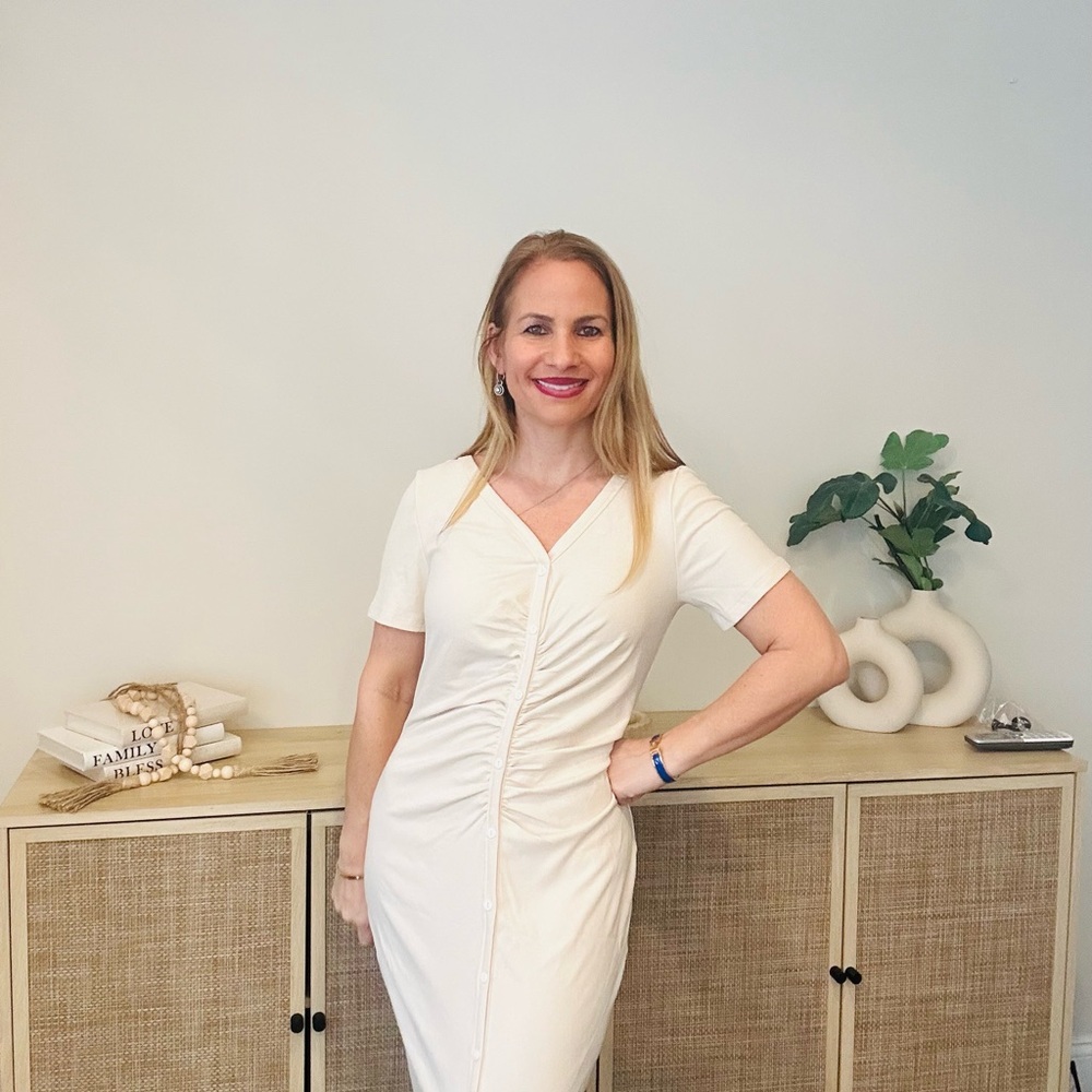 Elegant Cream Short Sleeve Dress